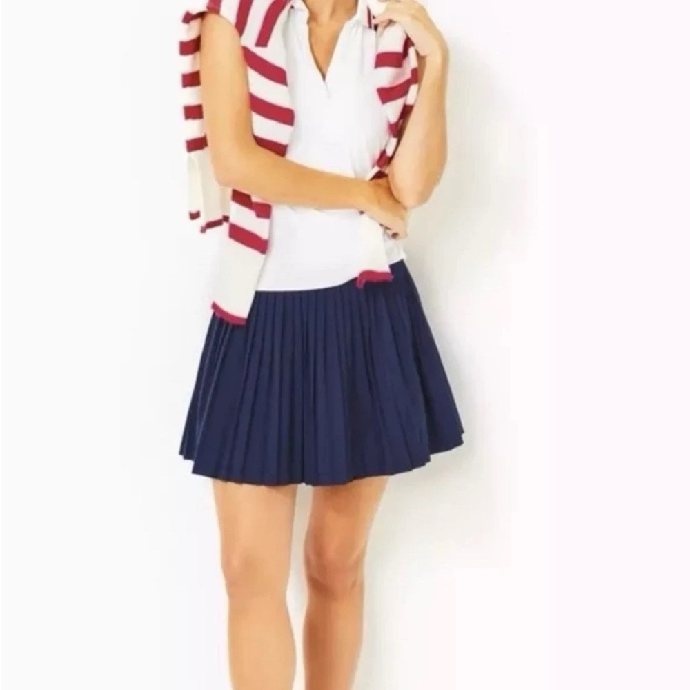 Lilly Pulitzer Makana Navy Pleated Skirt L NWT